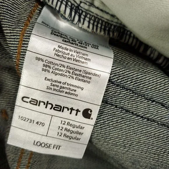 New Carhartt Jeans Womens 12 Rugged Flex Loose Fit Dark Blue 34x31 Denim BD2731 - Picture 11 of 15